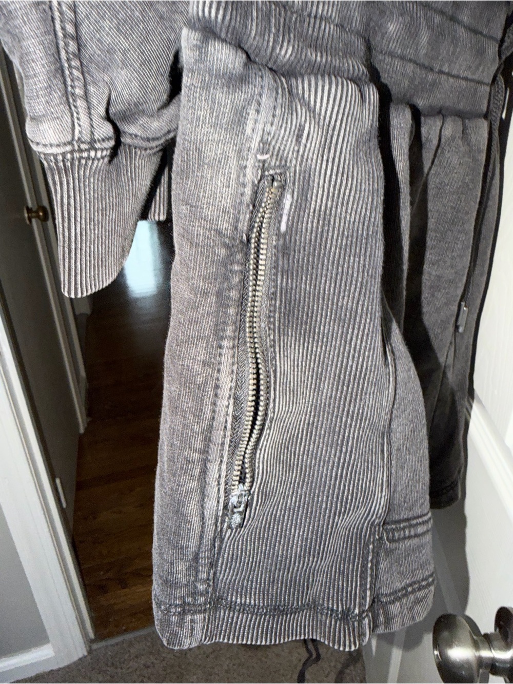 Washed Charcoal V-Neck Drawstring Sweatshirt Romper NWT - Picture 7 of 10